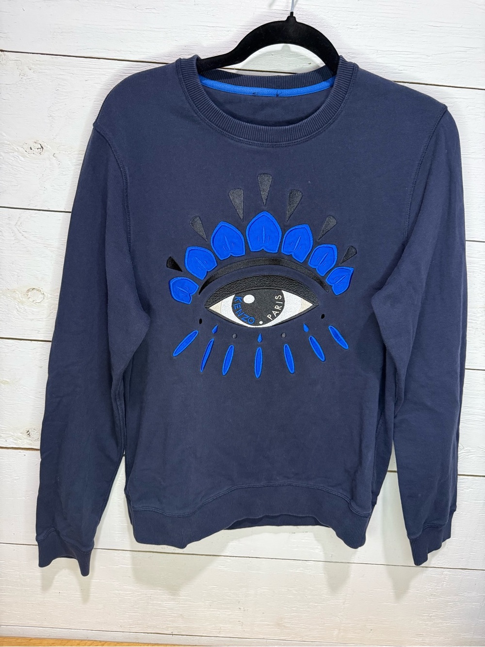 Kenzo Paris Classic Eye Embroidery Sweatshirt Midnight Navy Blue No Tag See Meas